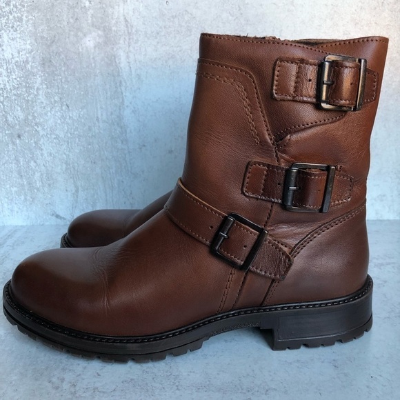 Bootlegger Boots Brown Leather Astra Moto Triple Buckled Side Zippered Size EU40 - Picture 2 of 13